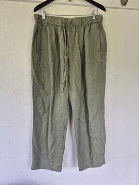 100% Linen Lord & Taylor Womens Khaki Green Pants Size 2X